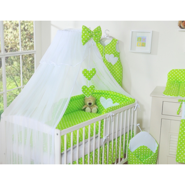 Ensemble de Linge pour Lit Bébé 7 pcs avec Ciel Vert à Pois Cœurs