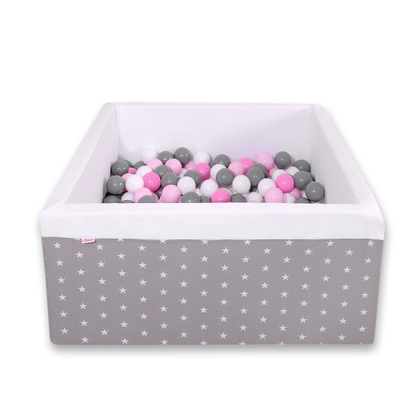 Piscine à Balles Carrée  Minky avec Balles 200pcs Blanche  Gris à Étoiles