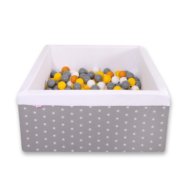 Piscine à Balles Carrée  Minky avec Balles 200pcs Blanche  Gris à Étoiles