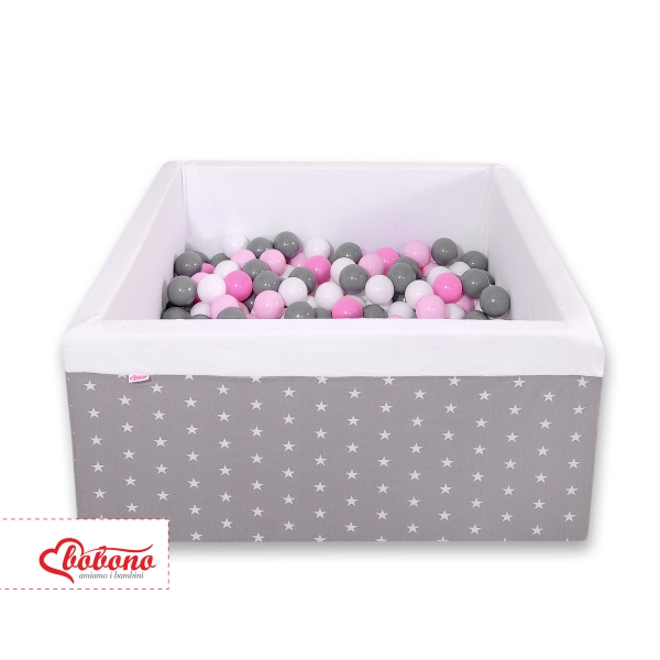 Piscine à Balles Carrée  Minky avec Balles 200pcs Blanche  Gris à Étoiles