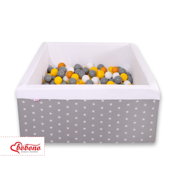 Piscine à Balles Carrée  Minky avec Balles 200pcs Blanche  Gris à Étoiles
