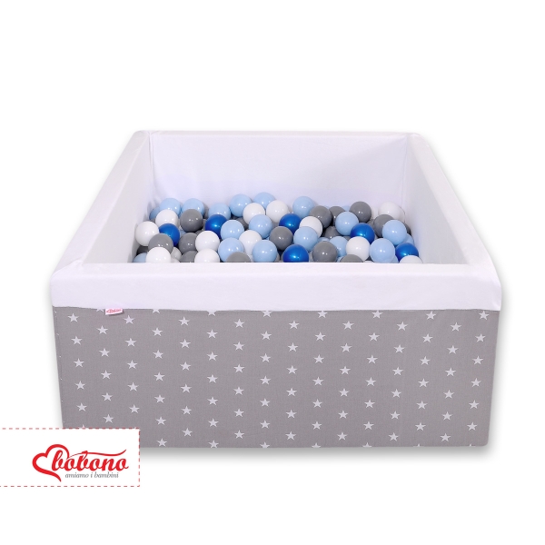 Piscine à Balles Carrée  Minky avec Balles 200pcs Blanche  Gris à Étoiles