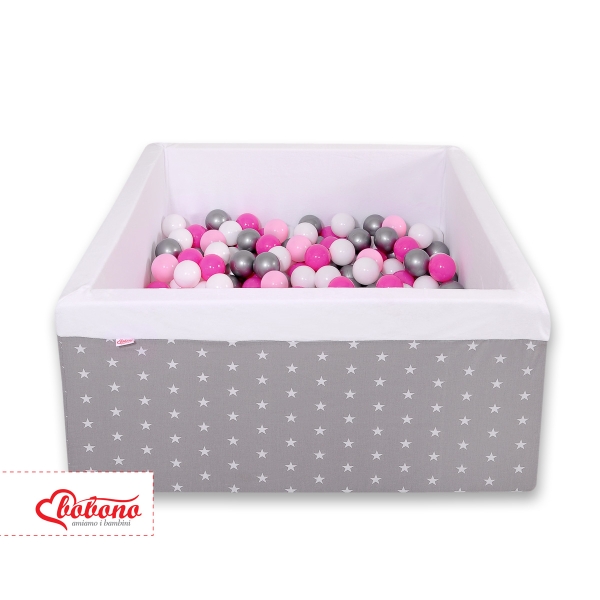 Piscine à Balles Carrée  Minky avec Balles 200pcs Blanche  Gris à Étoiles