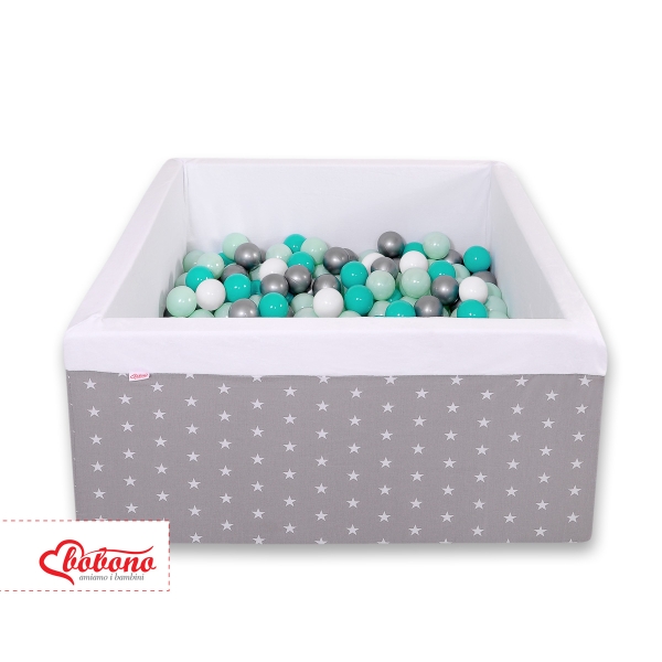 Piscine à Balles Carrée  Minky avec Balles 200pcs Blanche  Gris à Étoiles