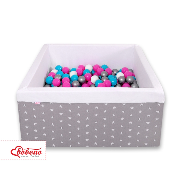 Piscine à Balles Carrée  Minky avec Balles 200pcs Blanche  Gris à Étoiles