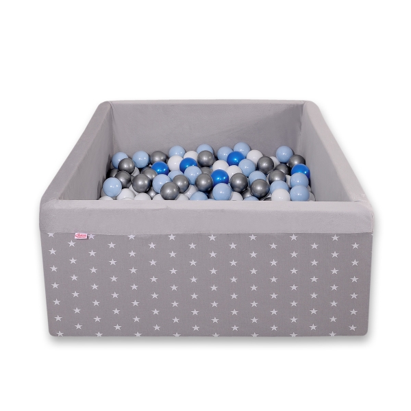 Piscine à Balles Minky avec Balles 200pcs Carrée Gris à Étoiles