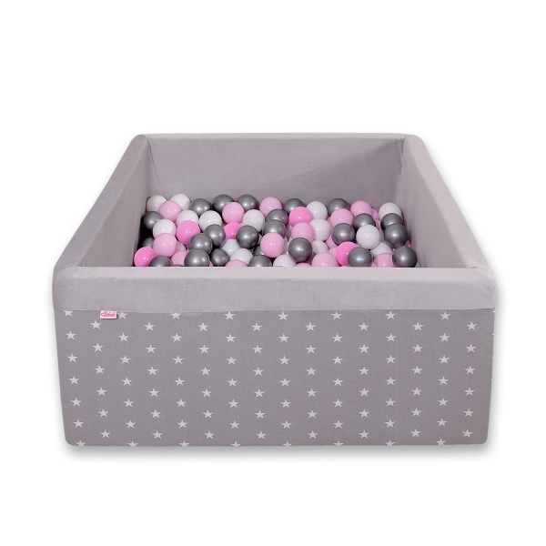 Piscine à Balles Minky avec Balles 200pcs Carrée Gris à Étoiles