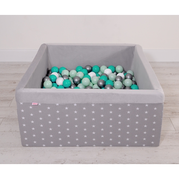 Piscine à Balles Minky avec Balles 200pcs Carrée Gris à Étoiles