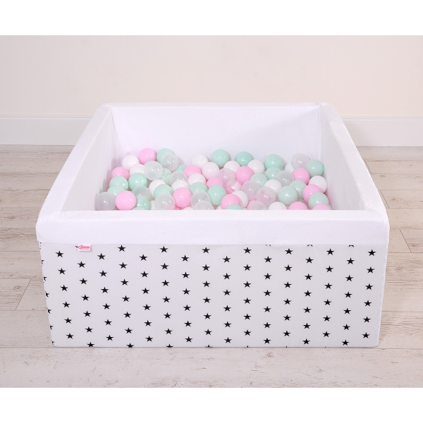 Piscine à Balles Carrée  Minky avec Balles 200pcs Blanche à Étoiles