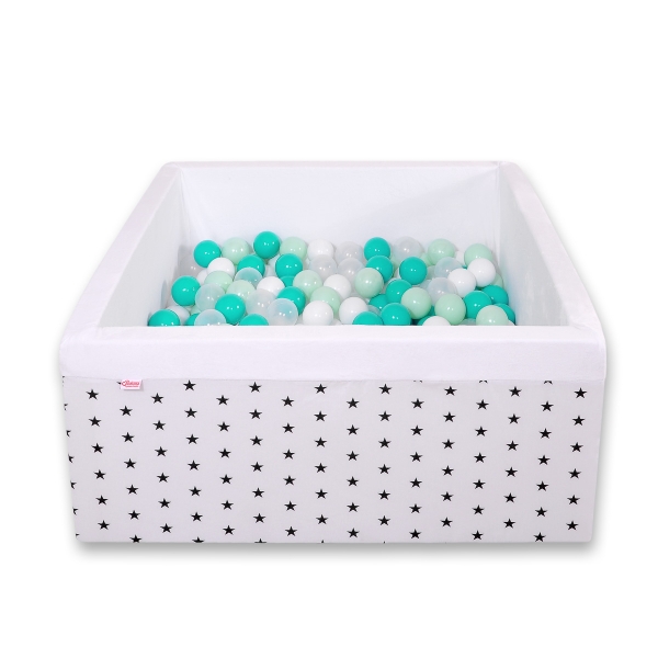 Piscine à Balles Carrée  Minky avec Balles 200pcs Blanche à Étoiles