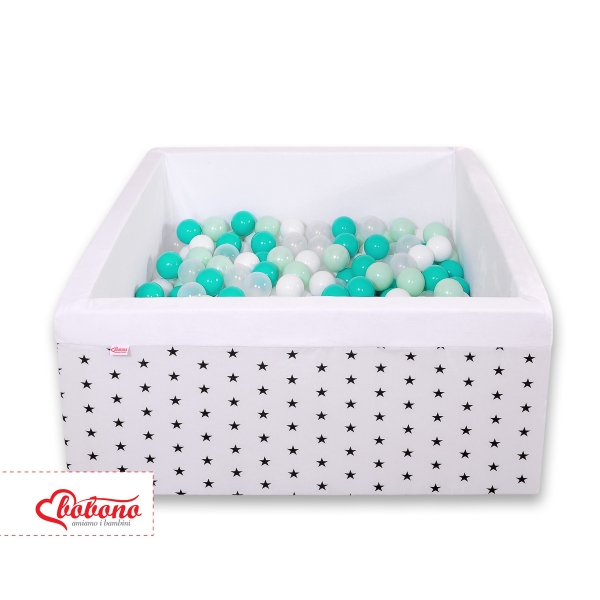 Piscine à Balles Carrée  Minky avec Balles 200pcs Blanche à Étoiles