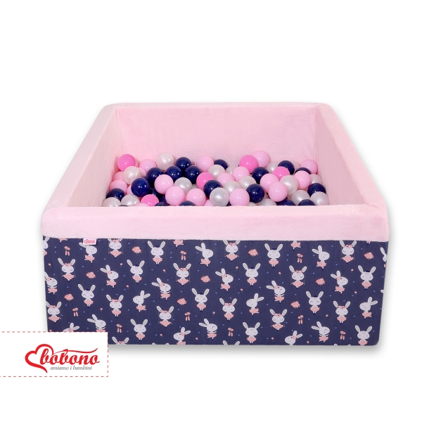 Carrée Piscine à Balles Minky avec Balles 200pcs Bleu Lapins