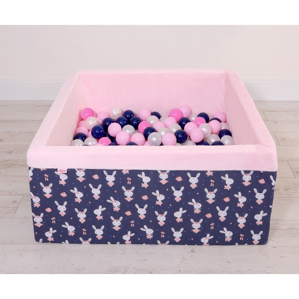 Carrée Piscine à Balles Minky avec Balles 200pcs Bleu Lapins
