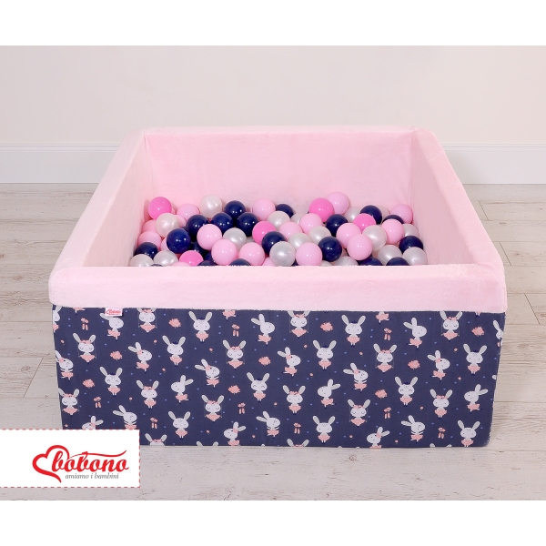 Carrée Piscine à Balles Minky avec Balles 200pcs Bleu Lapins