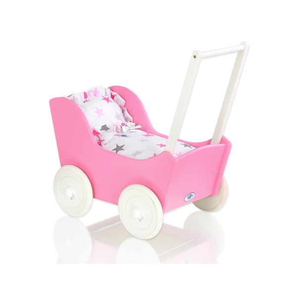 Landau de Poupée en Bois avec Textile Blanc