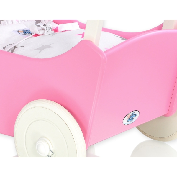 Landau de Poupée en Bois avec Textile Blanc