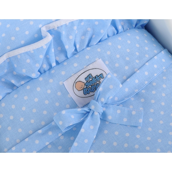 Landau de Poupée en Bois avec Textile Blanc Bleu