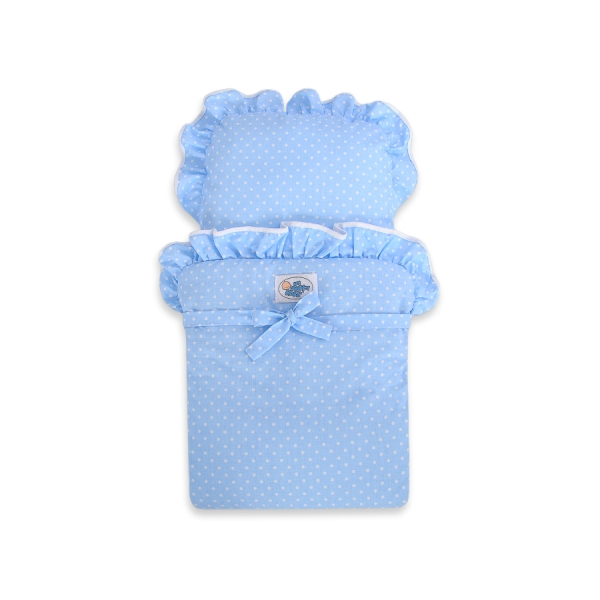 Landau de Poupée en Bois avec Textile Blanc Bleu