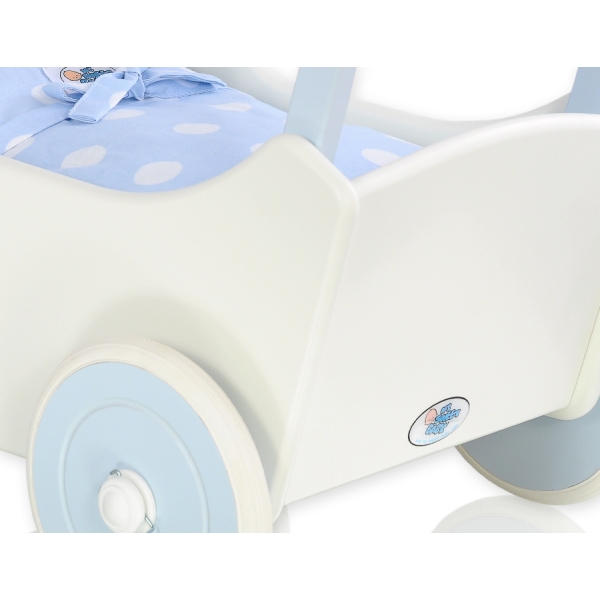 Landau de Poupée en Bois avec Textile Blanc Bleu