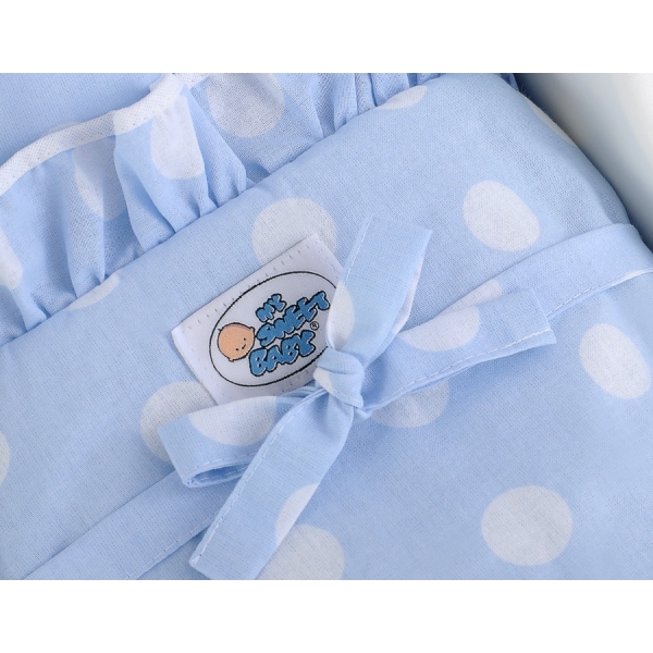 Landau de Poupée en Bois avec Textile Blanc Bleu