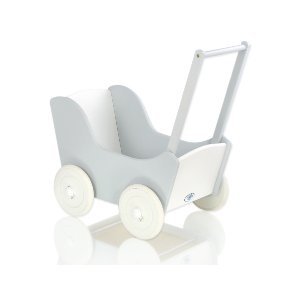 Landau de Poupée en Bois avec Textile Blanc Gris