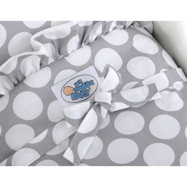 Landau de Poupée en Bois avec Textile Blanc Gris