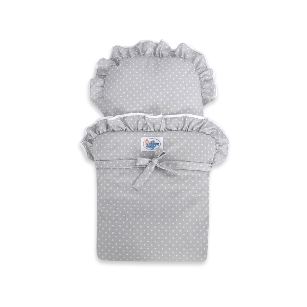 Landau de Poupée en Bois avec Textile Blanc Gris