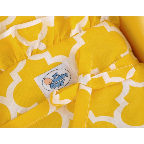 Landau de Poupée en Bois avec Textile Blanc Jaune