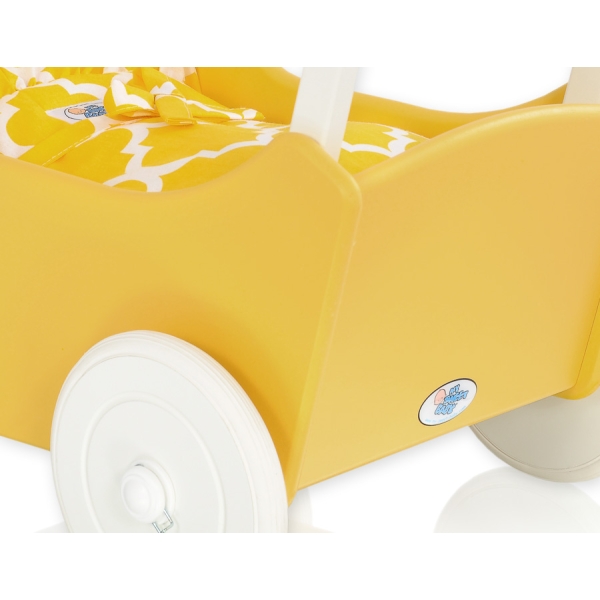 Landau de Poupée en Bois avec Textile Blanc Jaune