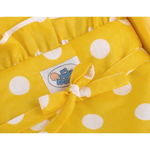 Landau de Poupée en Bois avec Textile Blanc Jaune à Pois