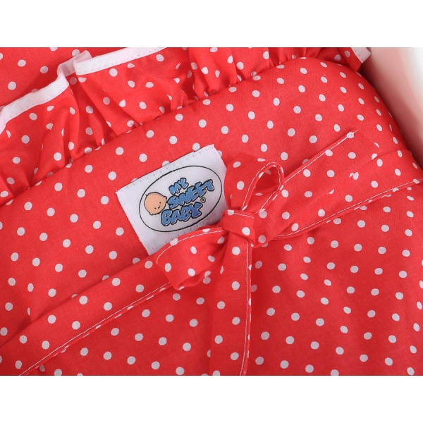Landau de Poupée en Bois avec Textile Blanc Rouge