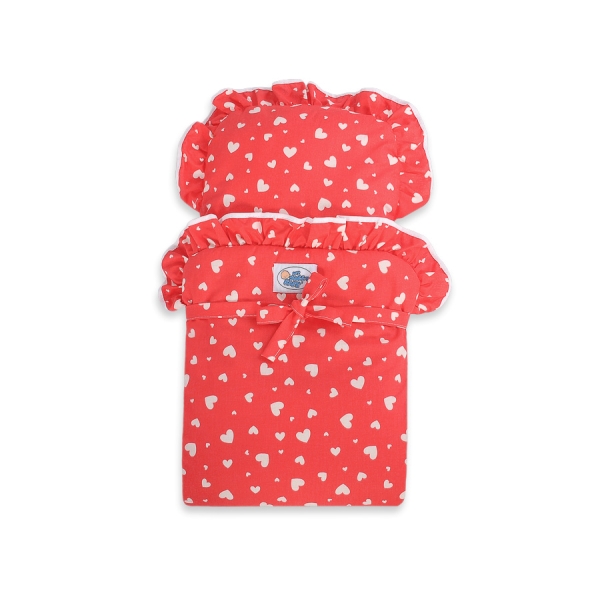 Landau de Poupée en Bois avec Textile Blanc Rouge