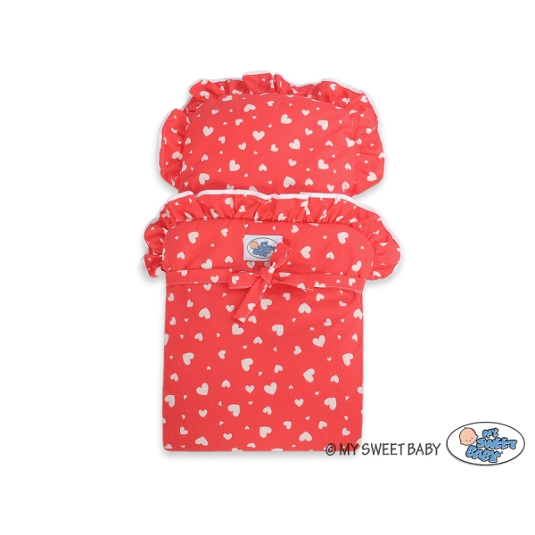 Landau de Poupée en Bois avec Textile Blanc Rouge