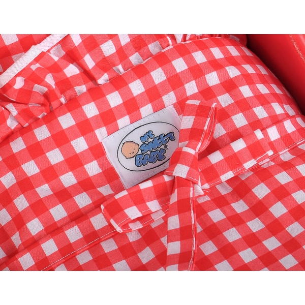 Landau de Poupée en Bois avec Textile Blanc Rouge