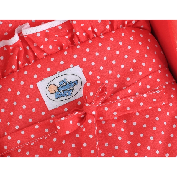 Landau de Poupée en Bois avec Textile Blanc Rouge