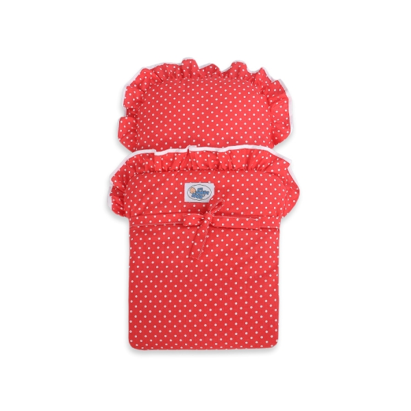 Landau de Poupée en Bois avec Textile Blanc Rouge