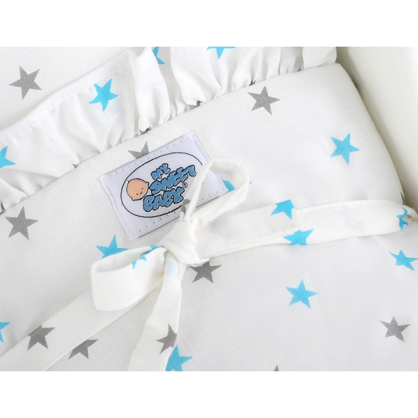Landau de Poupée en Bois avec Textile Blanc Turquoise