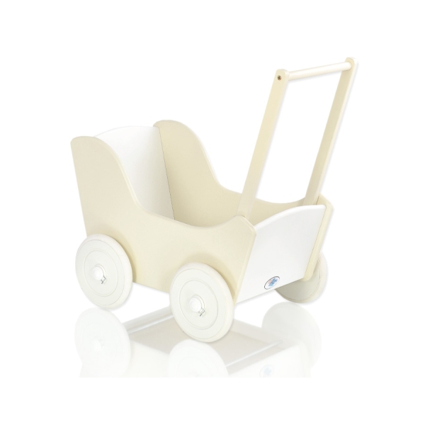 Landau de Poupée en Bois avec Textile Crème Blanc