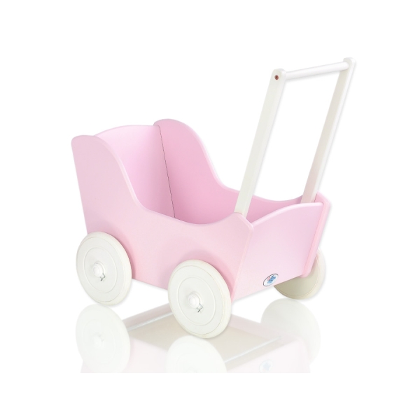 Landau de Poupée en Bois avec Textile Rose Blanc