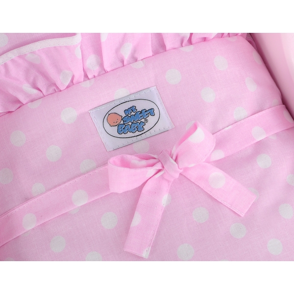 Landau de Poupée en Bois avec Textile Rose Blanc