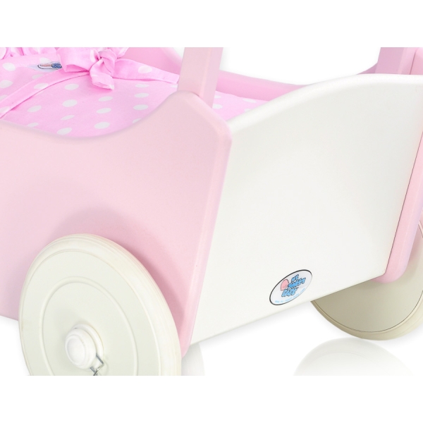 Landau de Poupée en Bois avec Textile Rose Blanc