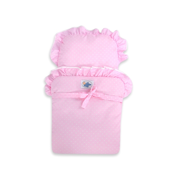 Landau de Poupée en Bois avec Textile Rose Blanc