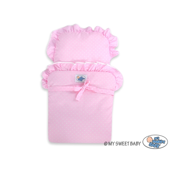 Landau de Poupée en Bois avec Textile Rose Blanc
