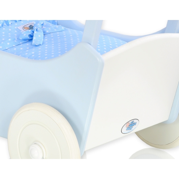 Landau de Poupée en Bois Blanc Bleu