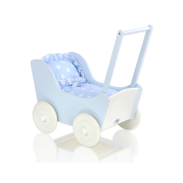 Landau de Poupée en Bois Blanc Bleu