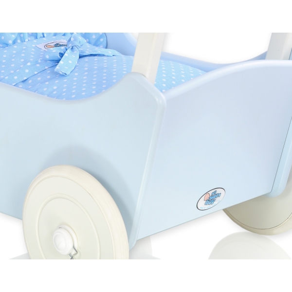 Landau de Poupée en Bois Blanc Bleu