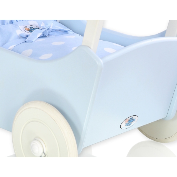 Landau de Poupée en Bois Blanc Bleu