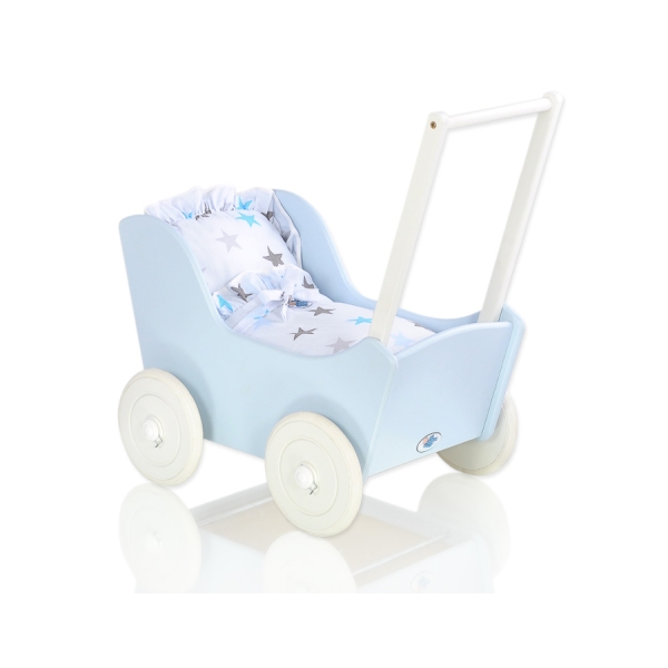Landau de Poupée en Bois Blanc Bleu