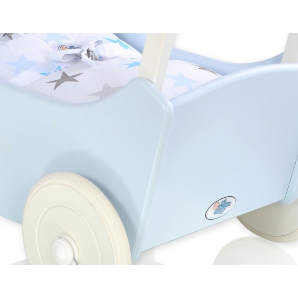 Landau de Poupée en Bois Blanc Bleu