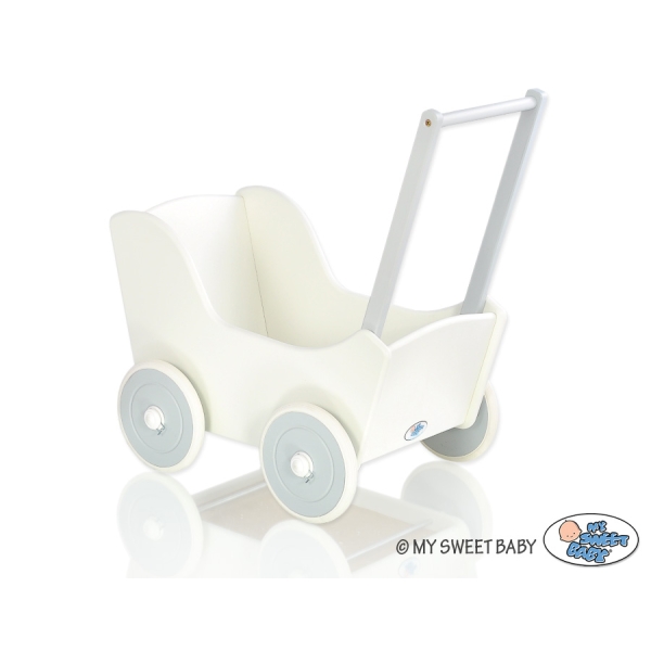 Landau de Poupée en Bois Blanc Gris